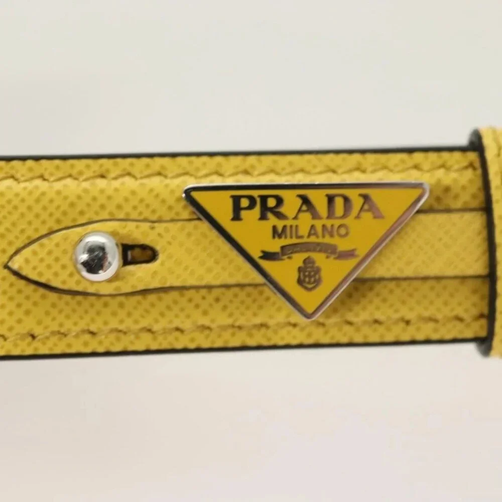 PRADA Key Holder Leather Yellow Auth